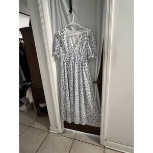 Since Then Purple White Floral Midi Dress Sz L